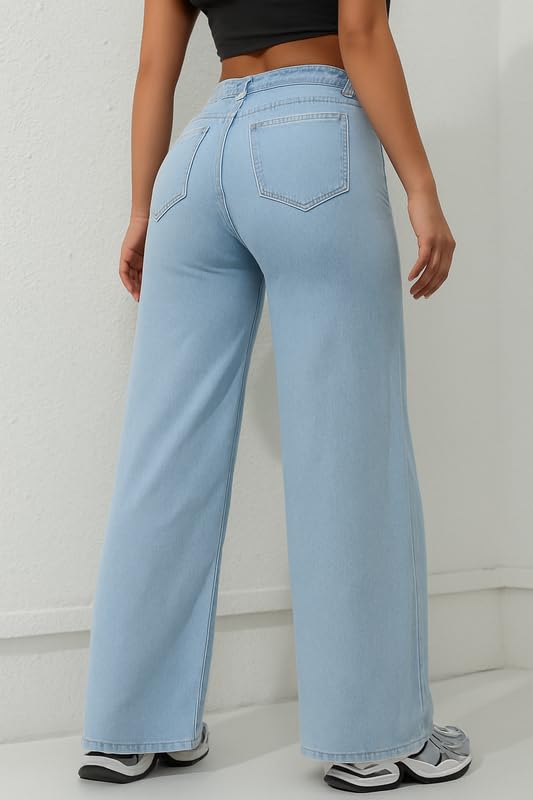 Hills Women’s High Rise Wide Leg Jeans | Relaxed Fit Baggy Denim Pants | Stylish Straight Fit Comfortable Casual Wear Jeans for Women (Black)