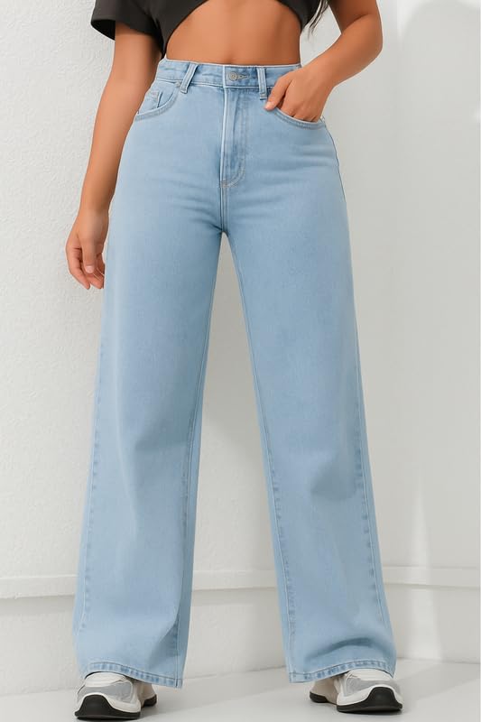 Hills Women’s High Rise Wide Leg Jeans | Relaxed Fit Baggy Denim Pants | Stylish Straight Fit Comfortable Casual Wear Jeans for Women (Black)