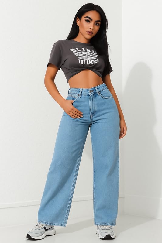 Hills Women’s High Rise Wide Leg Jeans | Relaxed Fit Baggy Denim Pants | Stylish Straight Fit Comfortable Casual Wear Jeans for Women (Black)