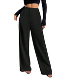 Women's High-Waisted Formal Trousers | Korean Style Black Track Pant | Straight Cut, Cotton-Spandex with Stretch | Toochki Women's Bottom Wear