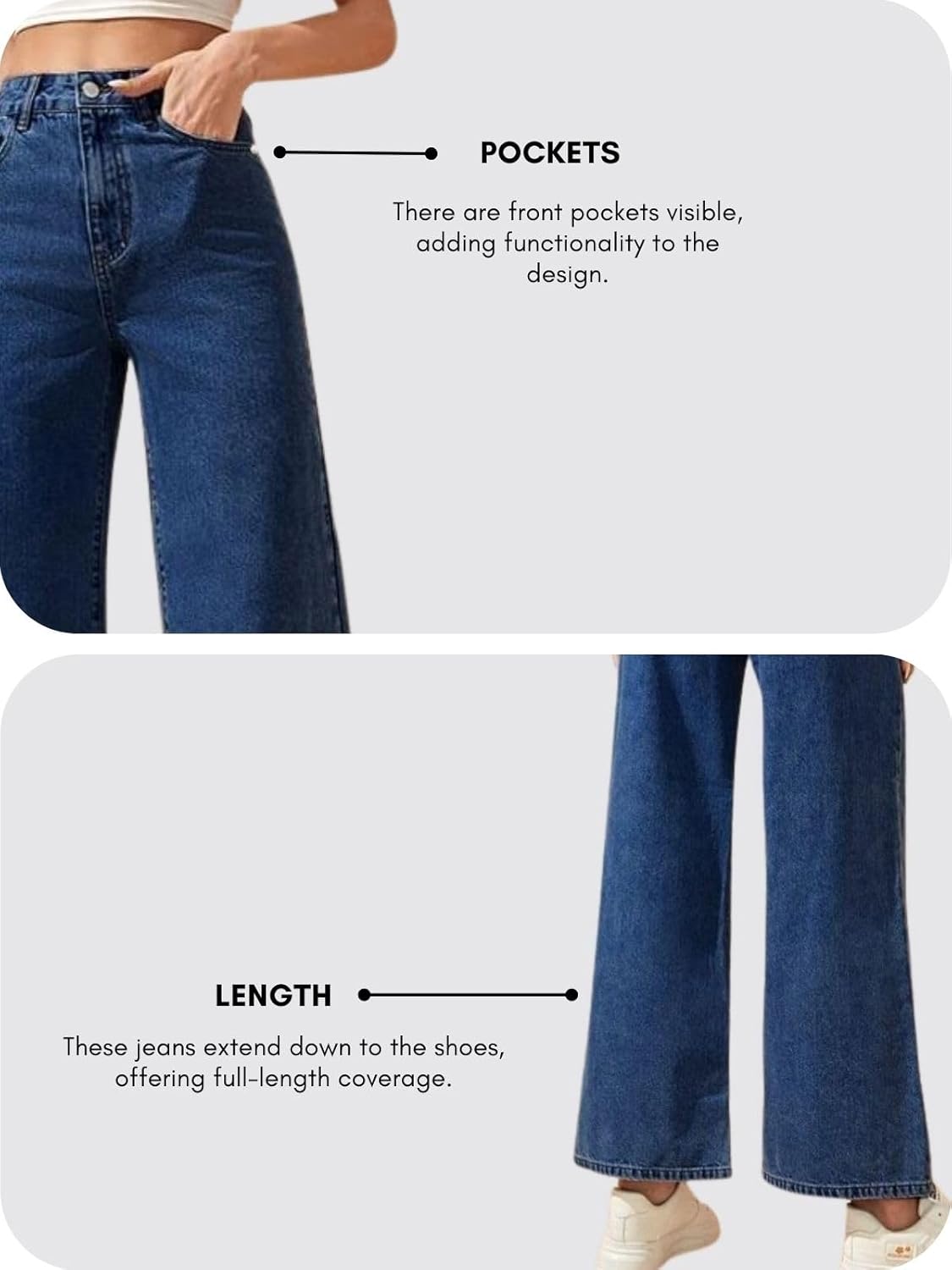 GRECIILOOKS High Waist Jeans for Women – Wide Leg Straight Fit Denim | Baggy Cargo Style Casual Pants for Girls & Daily College Wear
