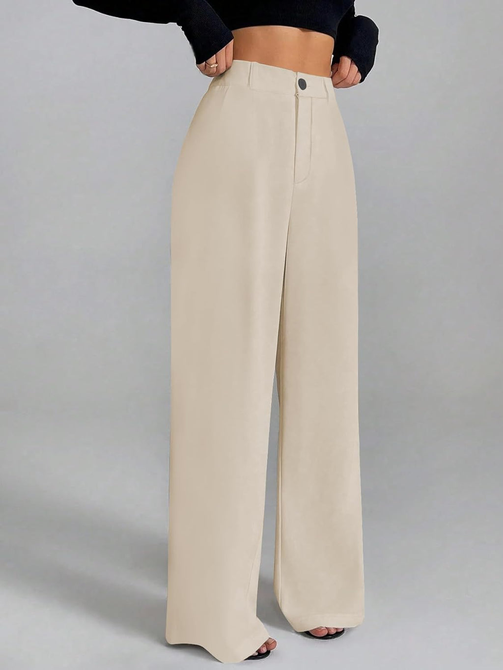 Women's High-Waisted Formal Trousers | Korean Style Black Track Pant | Straight Cut, Cotton-Spandex Stretch | For Office Wear.