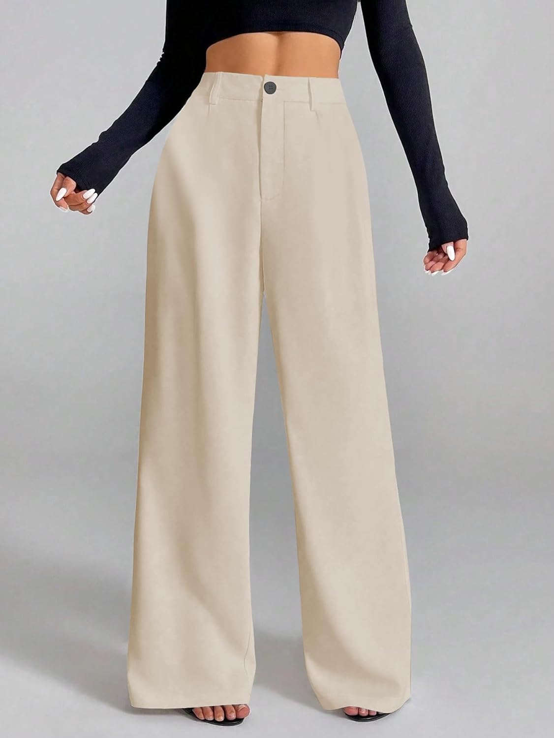 Women's High-Waisted Formal Trousers | Korean Style Black Track Pant | Straight Cut, Cotton-Spandex Stretch | For Office Wear.