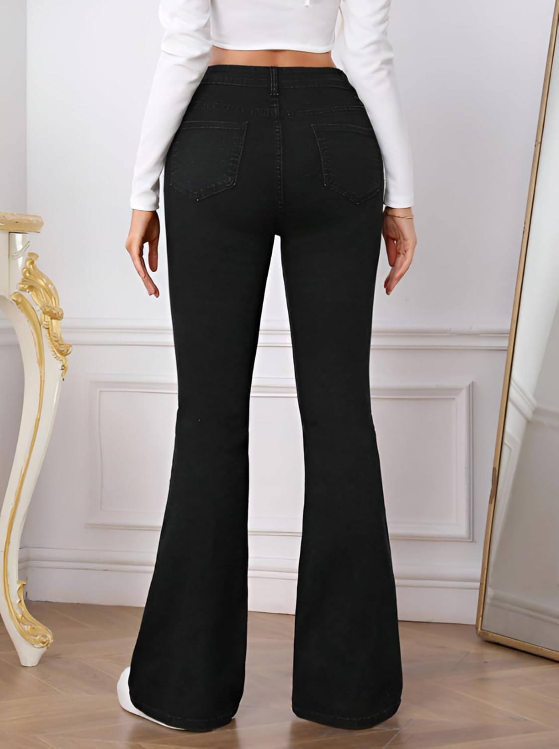 Ben Martin Women’s High Waist Jeans || Flared Bell Bottom Bootcut Pants || Wide Leg Stretch Denim – Perfect for Travel, Party & Everyday Use – Sizes 26–40 (2)