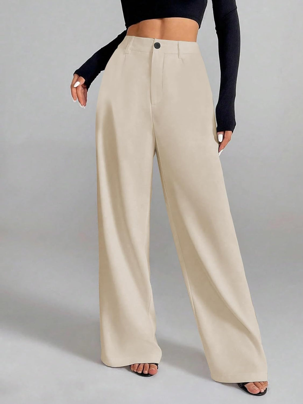 Women's High-Waisted Formal Trousers | Korean Style Black Track Pant | Straight Cut, Cotton-Spandex Stretch | For Office Wear.