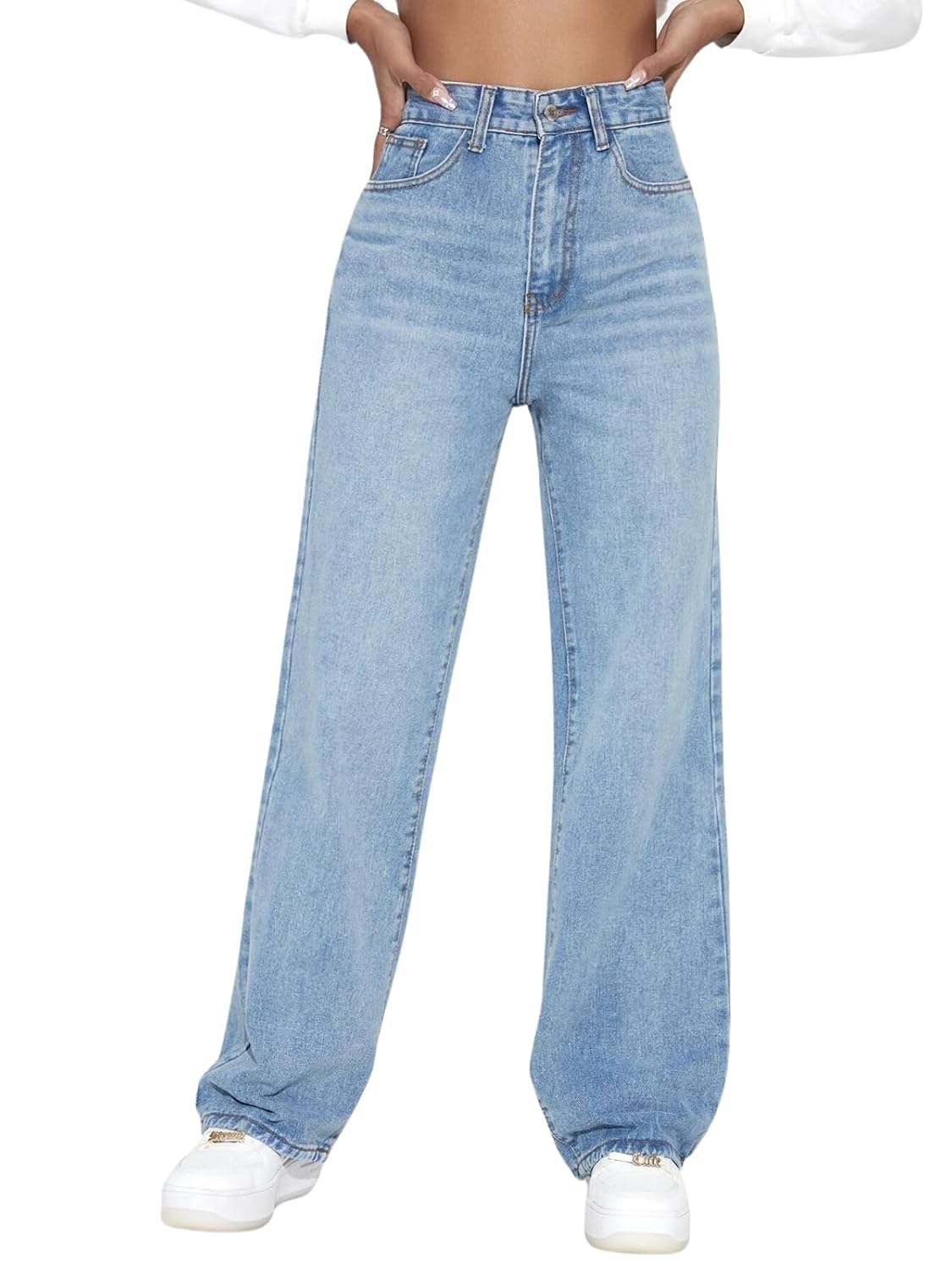 High Waist Jeans for Women – Wide Leg Straight Fit Denim | Baggy Cargo Style Casual Pants for Girls & Daily College Wear