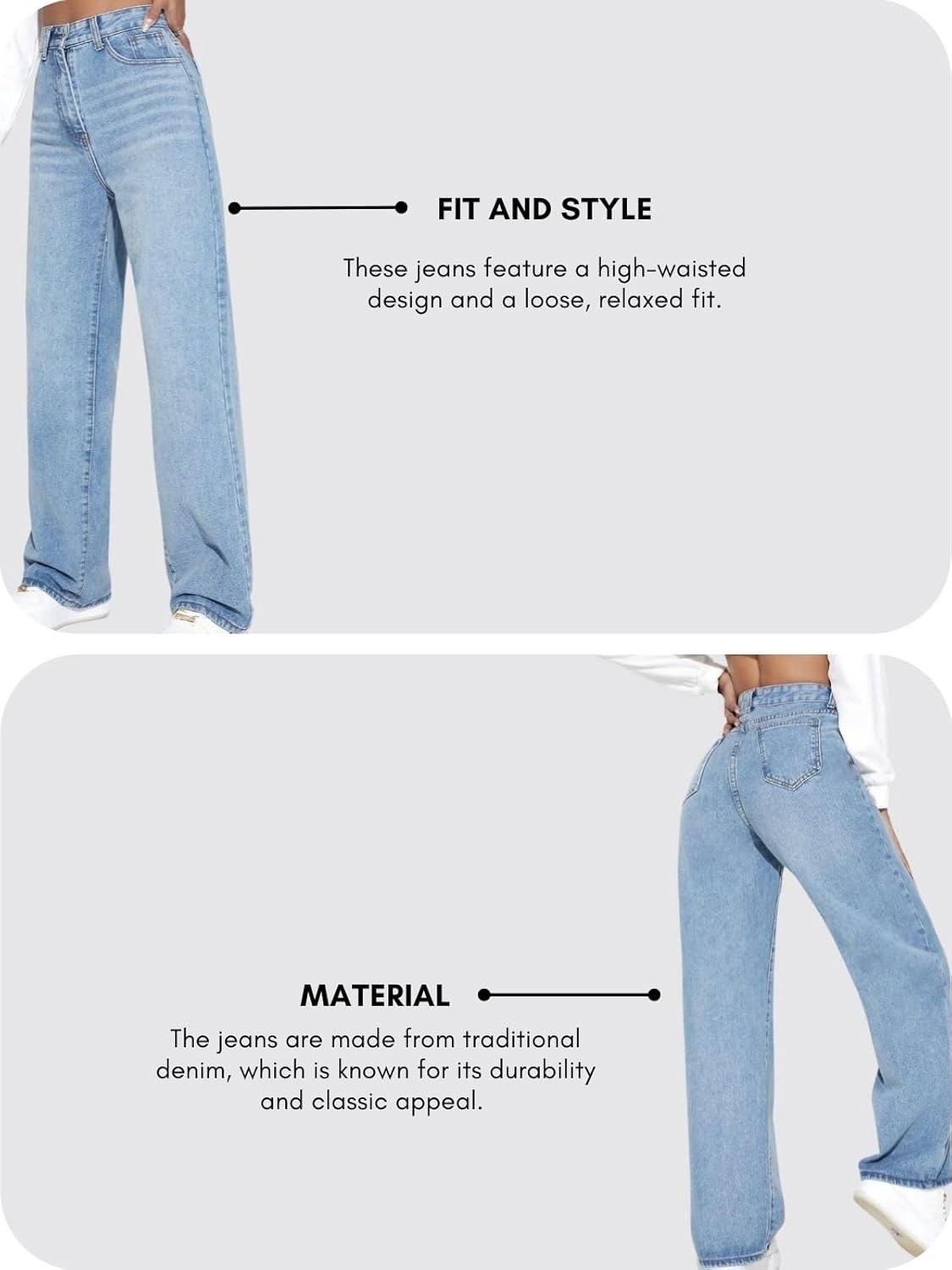 High Waist Jeans for Women – Wide Leg Straight Fit Denim | Baggy Cargo Style Casual Pants for Girls & Daily College Wear