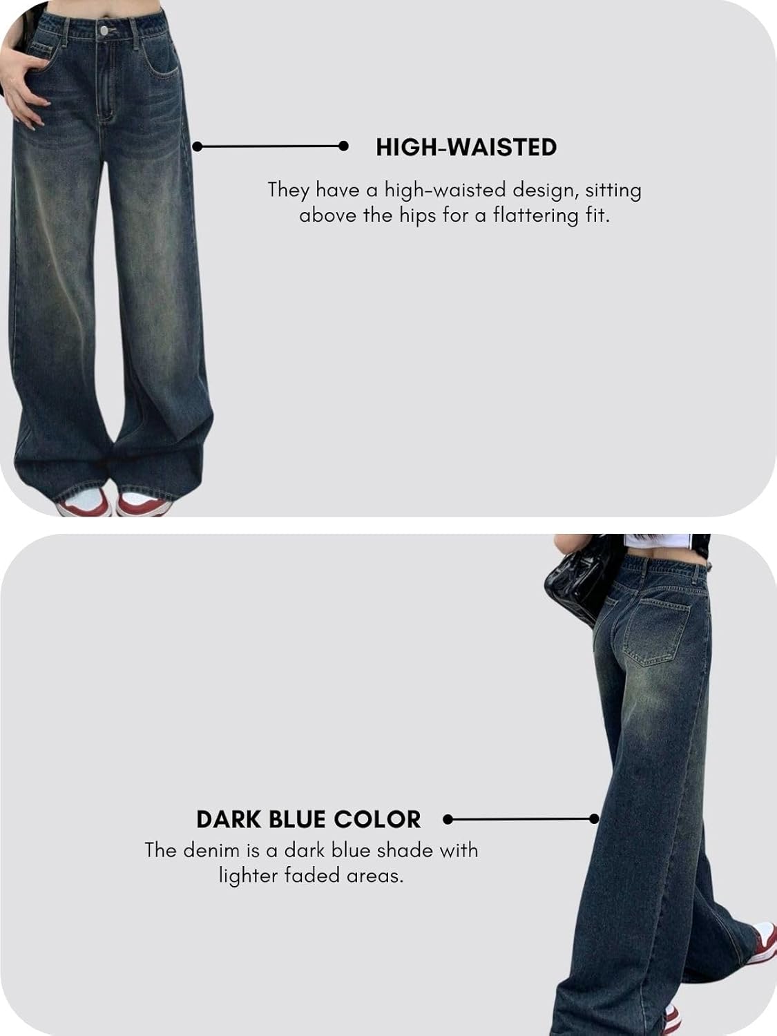 High-Waisted Baggy Denim with Utility Pockets for Women. Casual Wide-Leg Trousers.