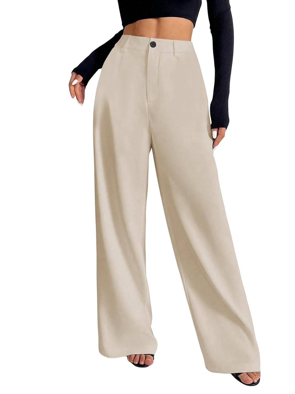 Women's High-Waisted Formal Trousers | Korean Style Black Track Pant | Straight Cut, Cotton-Spandex Stretch | For Office Wear.