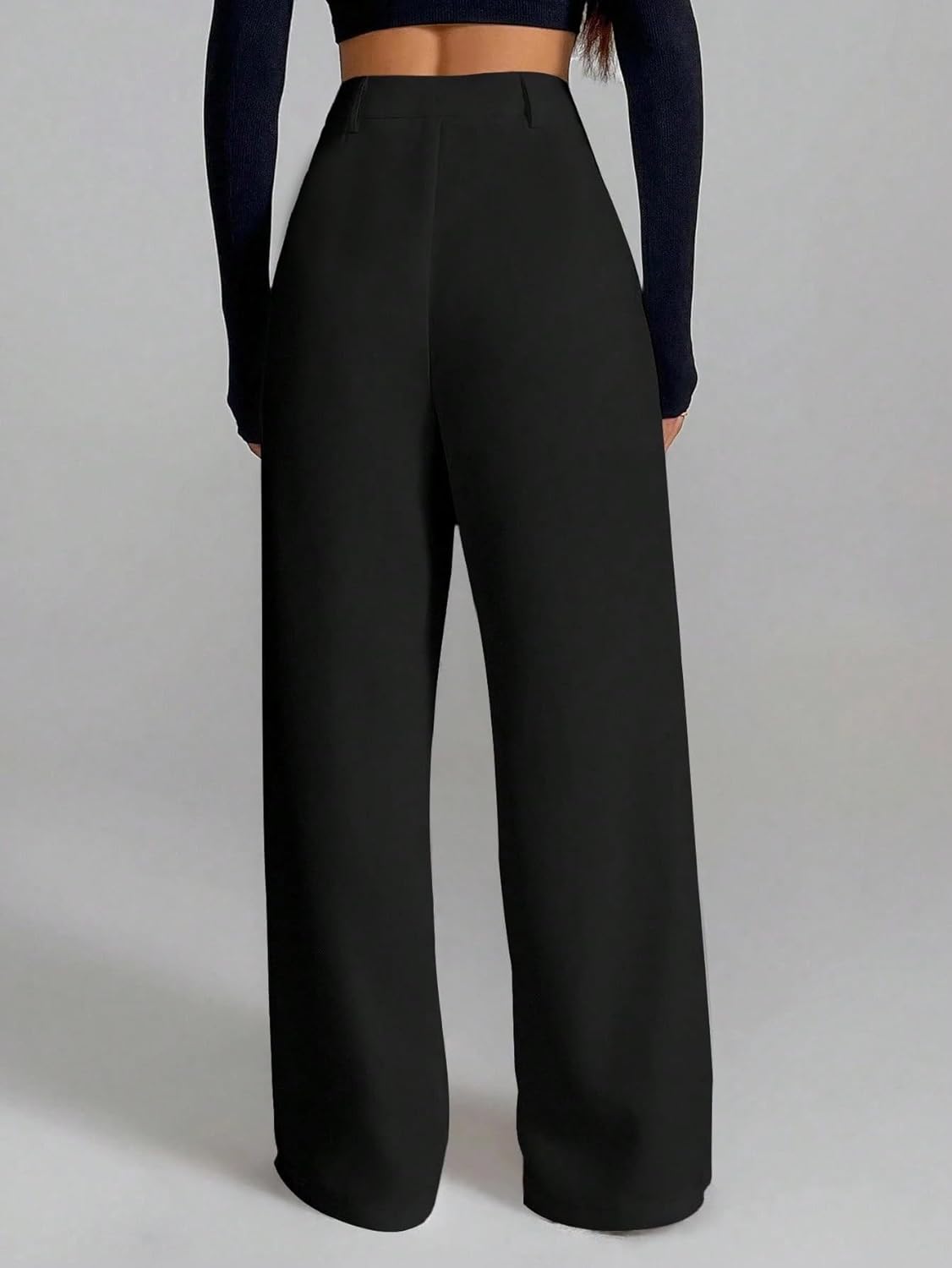 Women's High-Waisted Formal Trousers | Korean Style Black Track Pant | Straight Cut, Cotton-Spandex with Stretch | Toochki Women's Bottom Wear