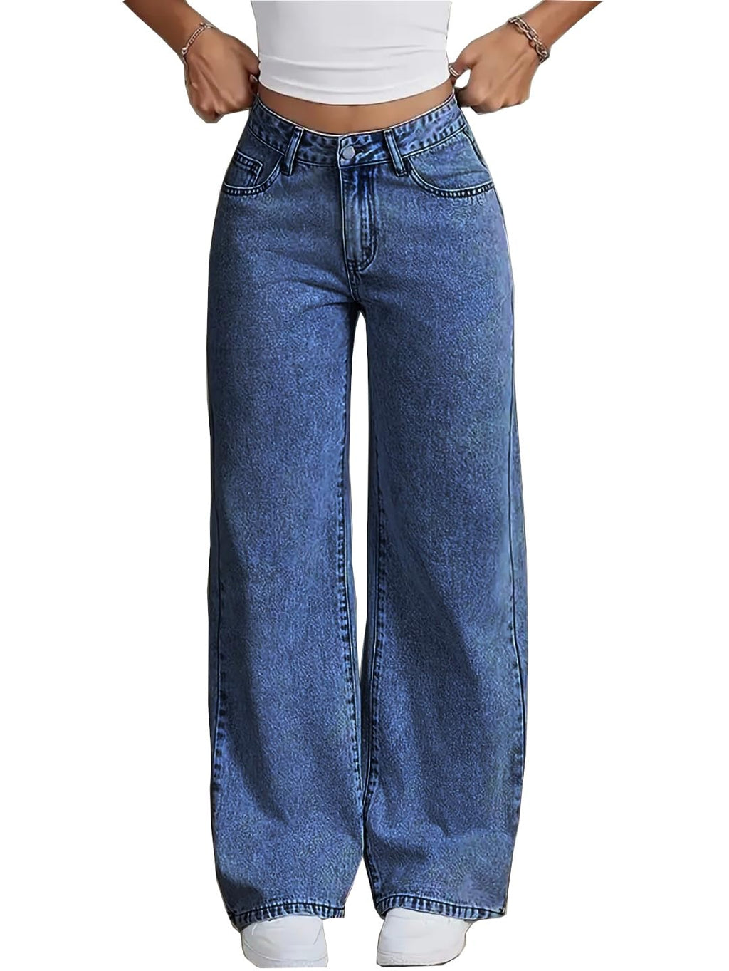 Stretchy High Waist Denim Jeans for Women | Light Wash with Back Pocket Bow Detail | Baggy Fit