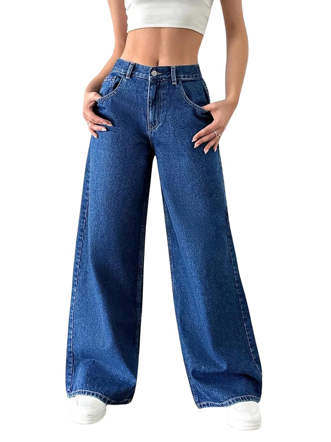 GRECIILOOKS High Waist Jeans for Women – Wide Leg Straight Fit Denim | Baggy Cargo Style Casual Pants for Girls & Daily College Wear