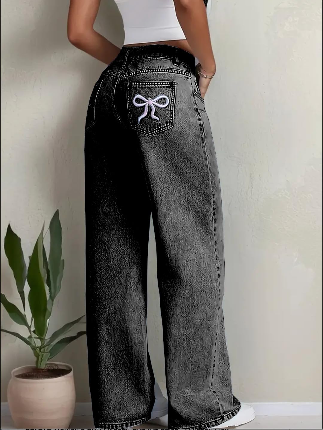 Stretchy High Waist Denim Jeans for Women | Light Wash with Back Pocket Bow Detail | Casual and Comfortable Fit