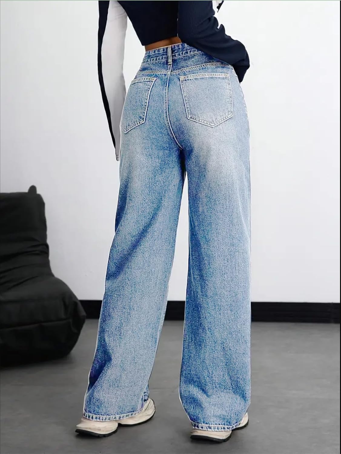 Women's High Waist Baggy Jeans: Stretch Denim for Comfort | Nifty