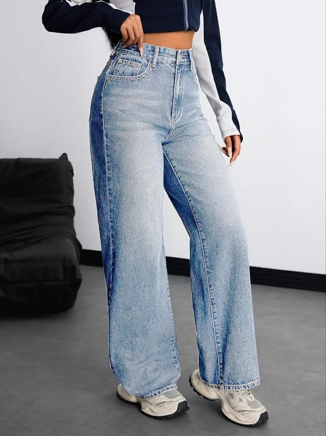 Women's High Waist Baggy Jeans: Stretch Denim for Comfort | Nifty