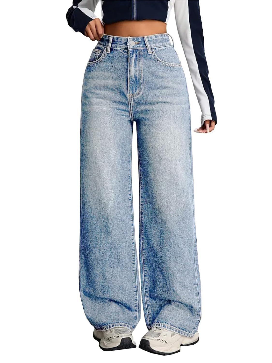 Women's High Waist Baggy Jeans: Stretch Denim for Comfort | Nifty