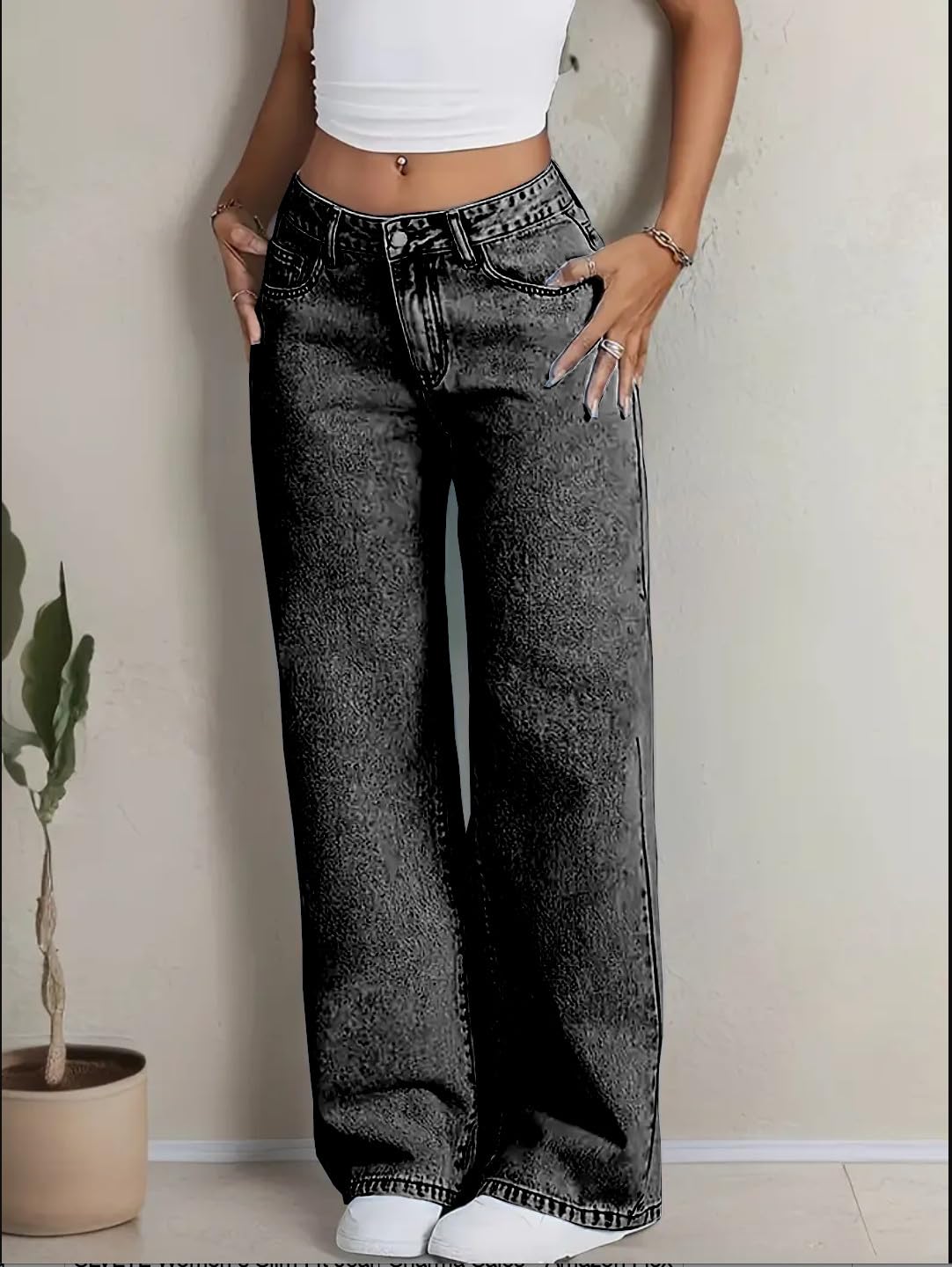 Stretchy High Waist Denim Jeans for Women | Light Wash with Back Pocket Bow Detail | Baggy Fit