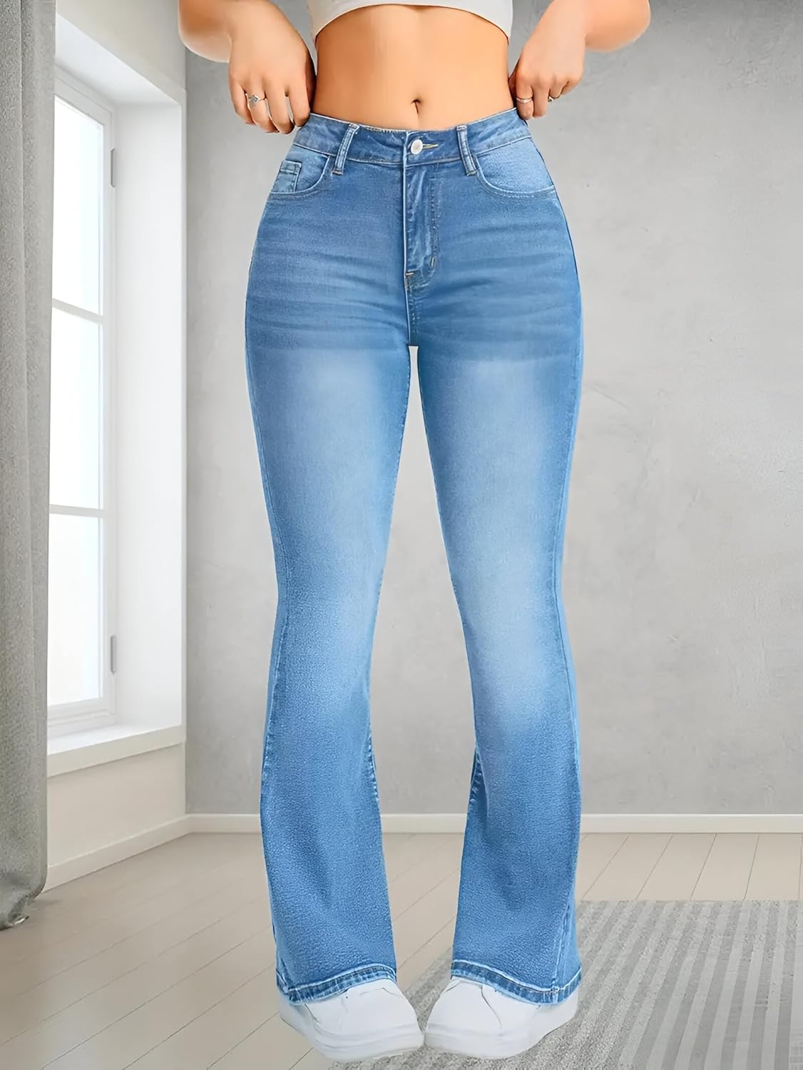 Women's Mid-Rise Bootcut Jeans: Bell-Bottom Style, Wide Leg, Comfort Fit