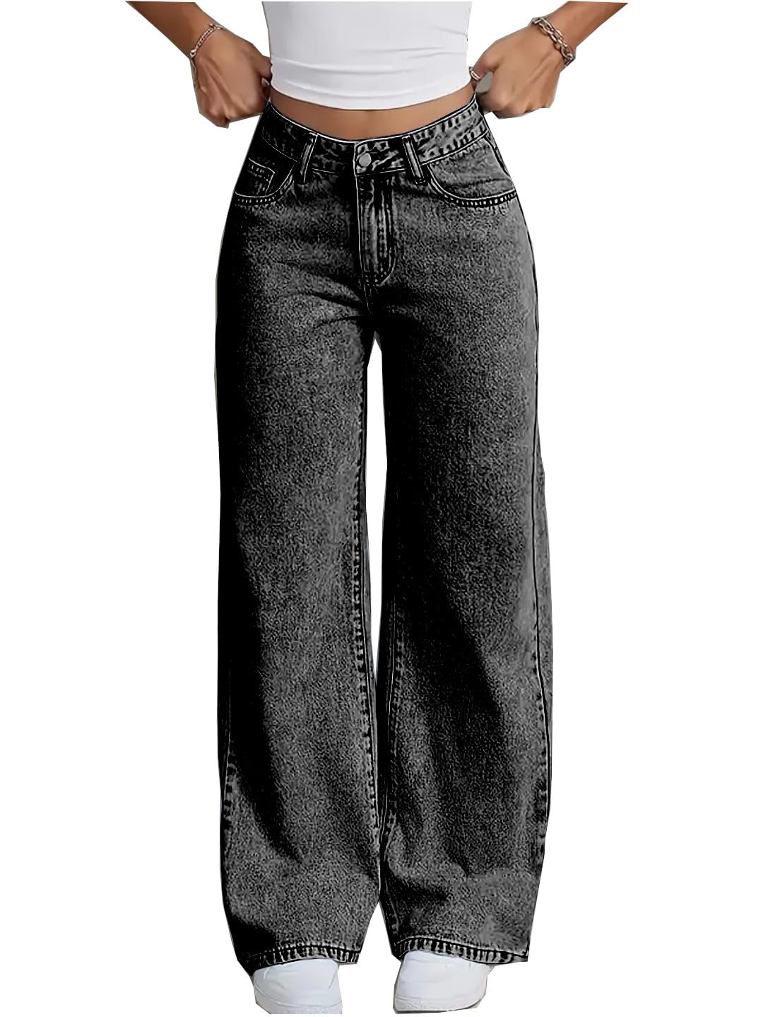 Stretchy High Waist Denim Jeans for Women | Light Wash with Back Pocket Bow Detail | Baggy Fit