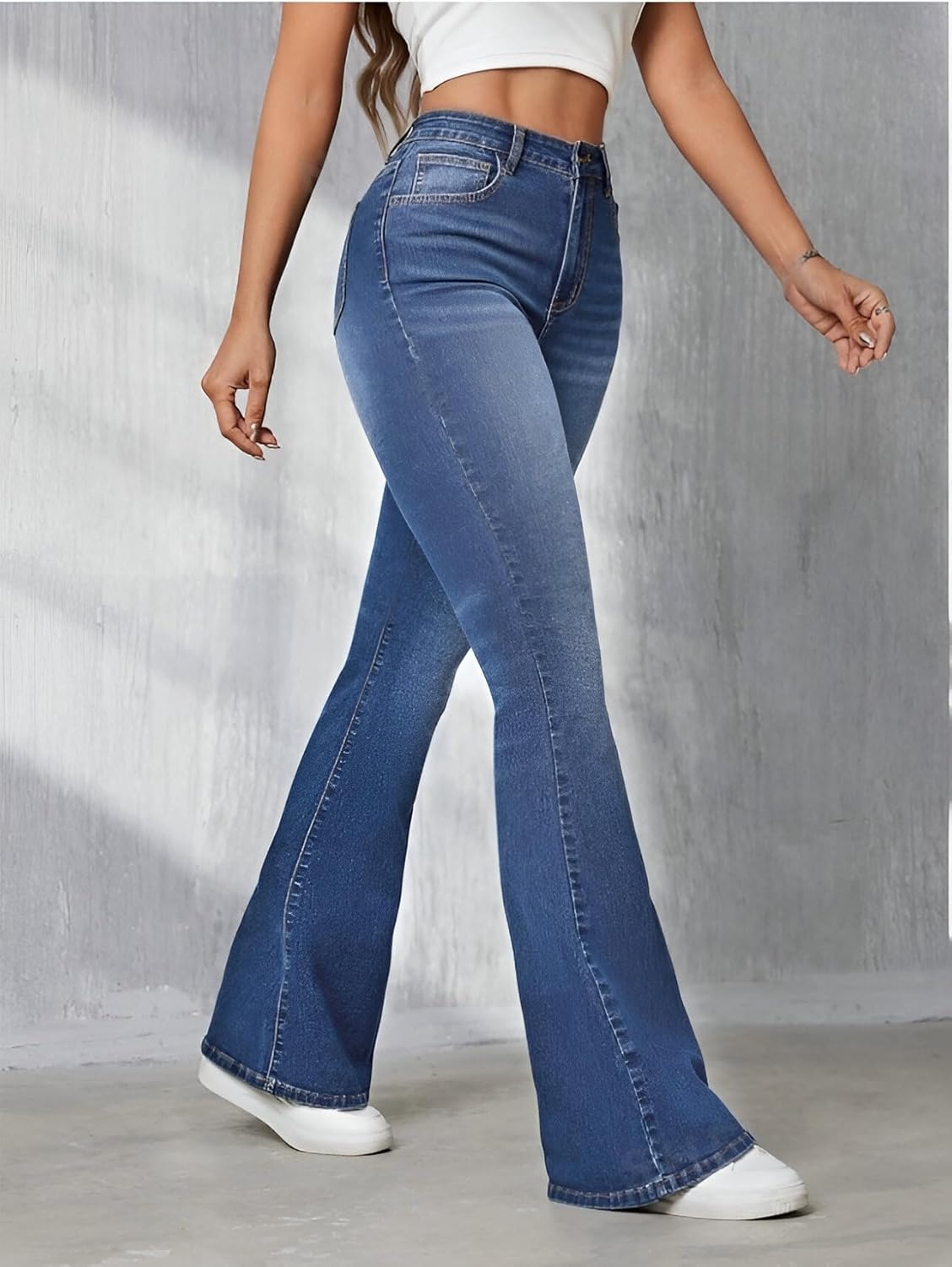 Ben Martin Women’s High Waist Jeans || Flared Bell Bottom Bootcut Pants || Wide Leg Stretch Denim – Perfect for Travel, Party & Everyday Use – Sizes 26–40 (2)
