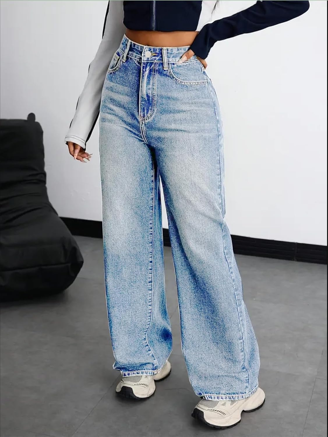 Women's High Waist Baggy Jeans: Stretch Denim for Comfort | Nifty