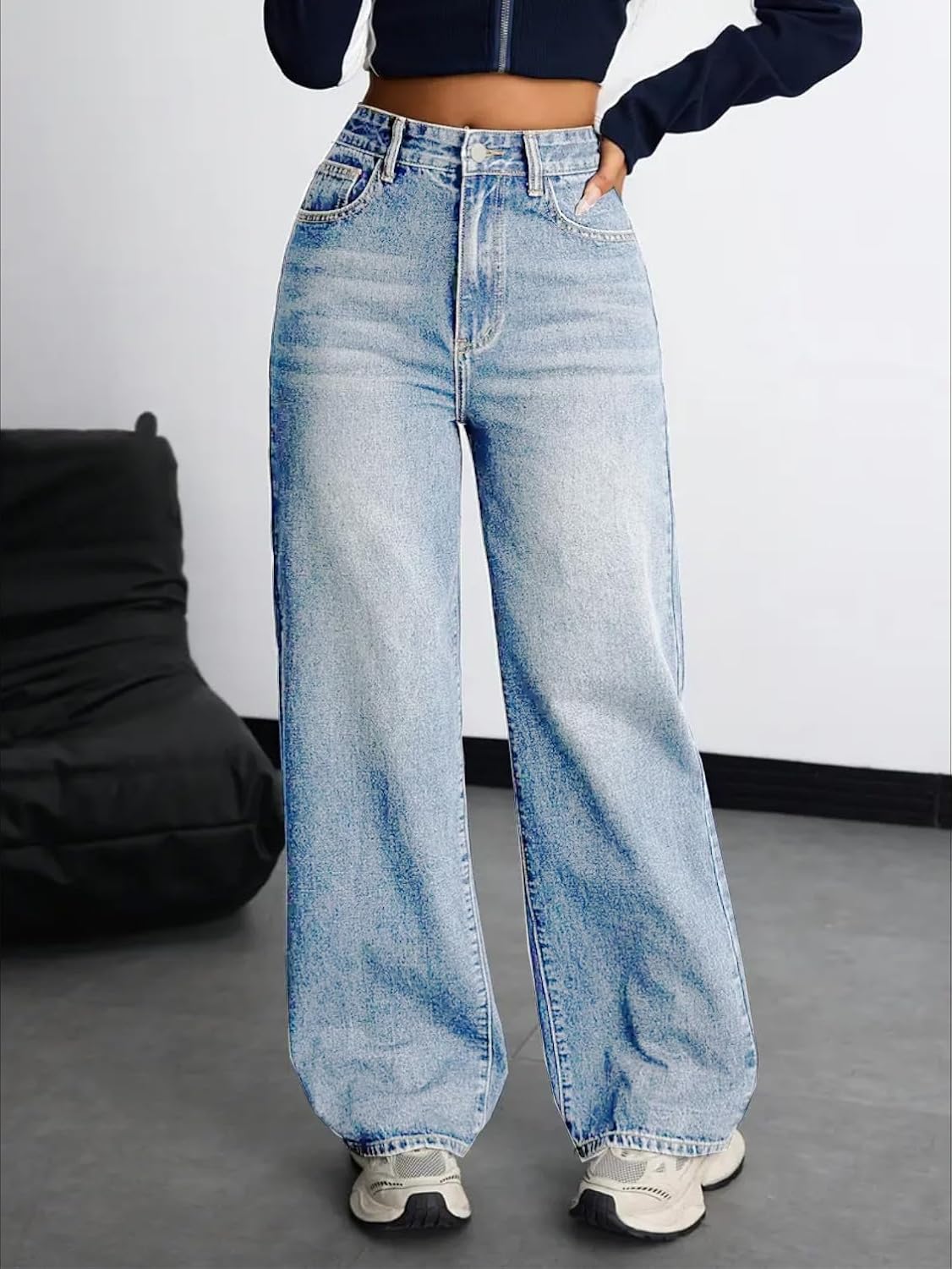 Women's High Waist Baggy Jeans: Stretch Denim for Comfort | Nifty