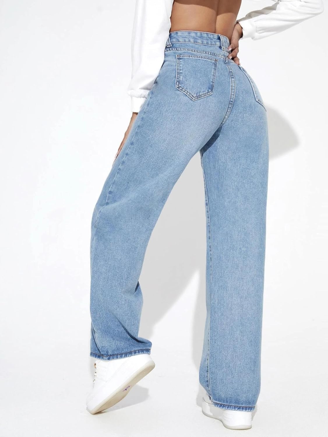 High Waist Jeans for Women – Wide Leg Straight Fit Denim | Baggy Cargo Style Casual Pants for Girls & Daily College Wear