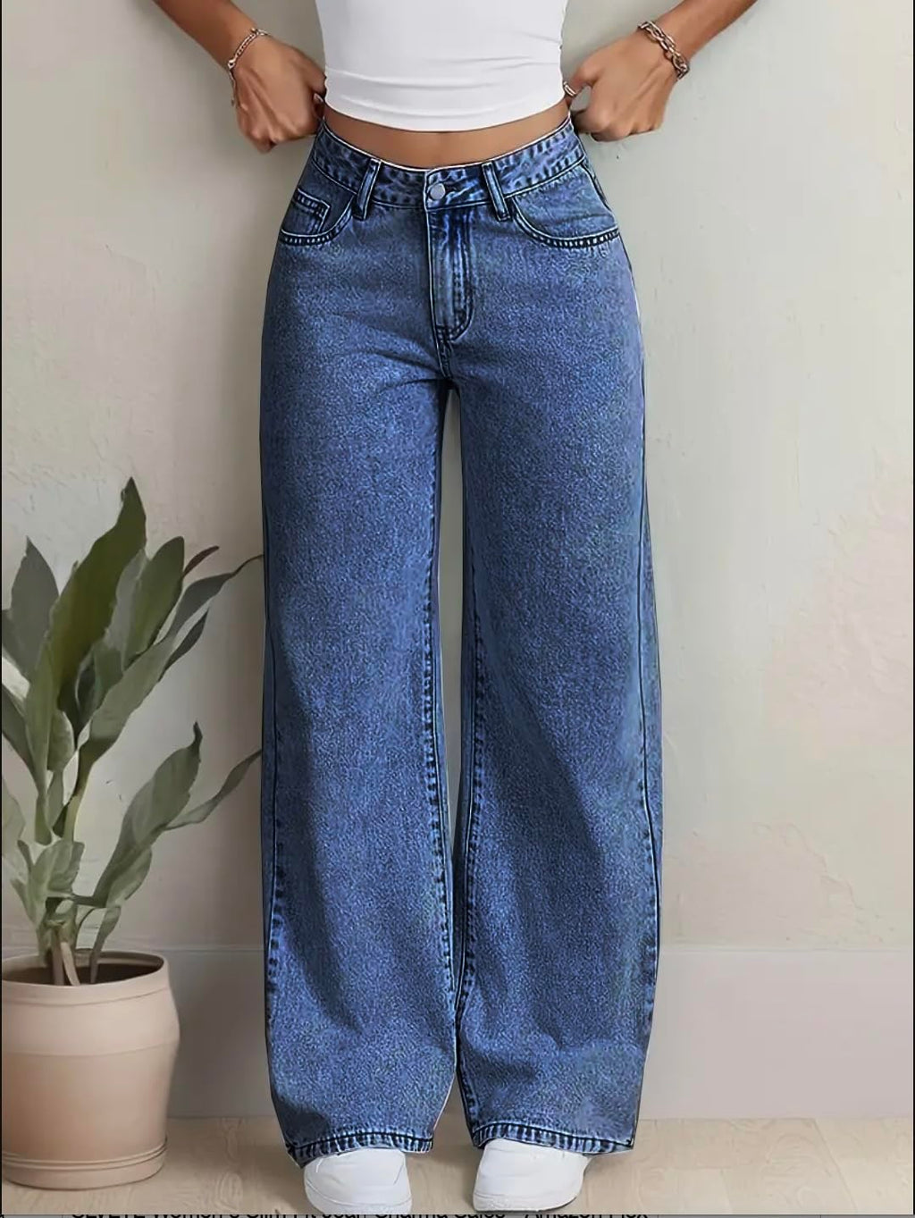 Stretchy High Waist Denim Jeans for Women | Light Wash with Back Pocket Bow Detail | Baggy Fit