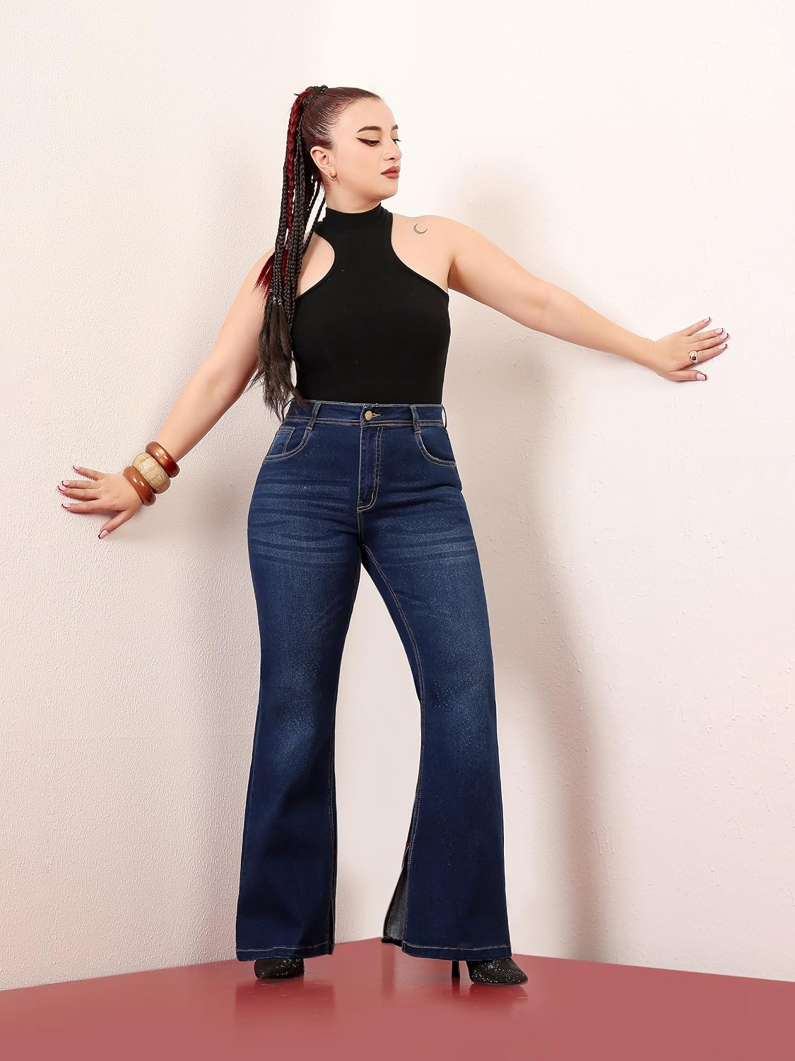 A+ High Rise Denim Bootcut Jeans for Women | Stretchy, Shaping, Regular Fit | Miss Chase