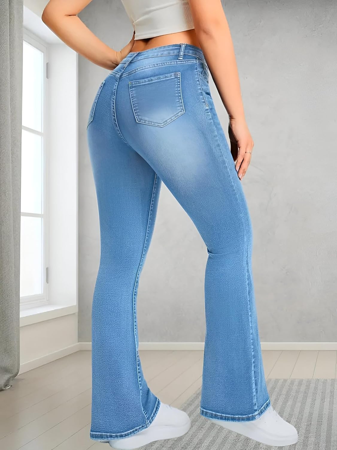 Women's Mid-Rise Bootcut Jeans: Bell-Bottom Style, Wide Leg, Comfort Fit