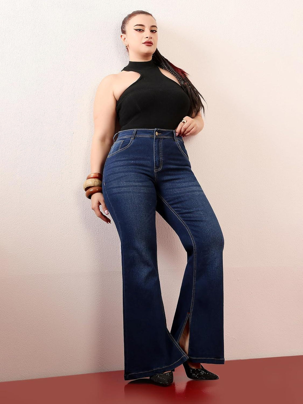 A+ High Rise Denim Bootcut Jeans for Women | Stretchy, Shaping, Regular Fit | Miss Chase - BiG FACTORY 