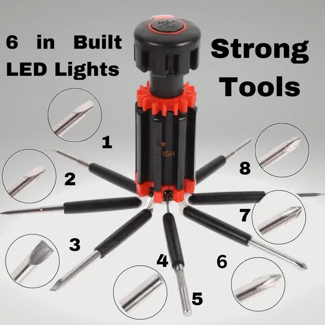8 in 1 Screwdrivers with Worklight and Flashlight
