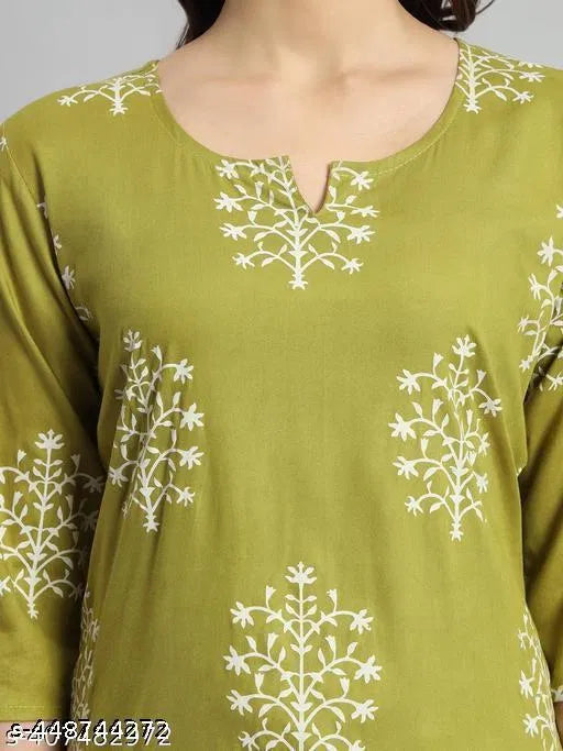 Printed Rayon Green Short Kurti For Girls and Women